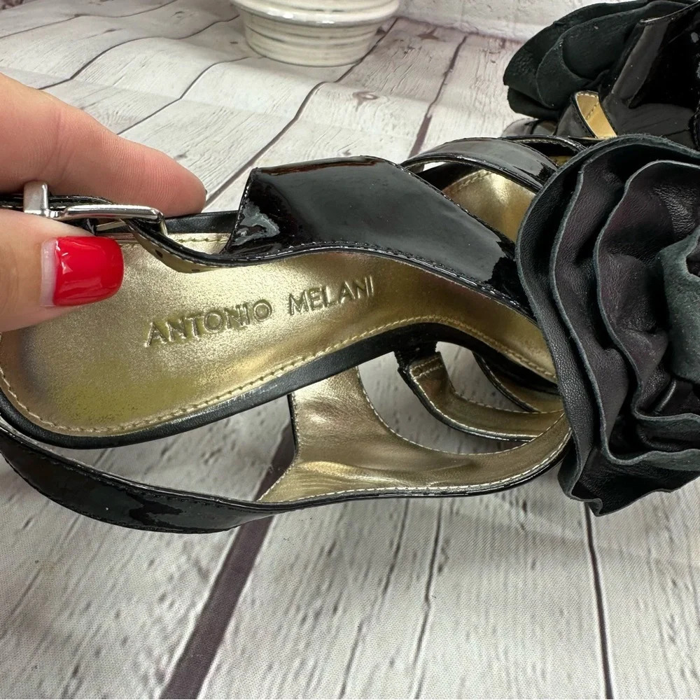 antonio melani black sling back leather heels with rose flower on toe sz 7.5 - Picture 5 of 8